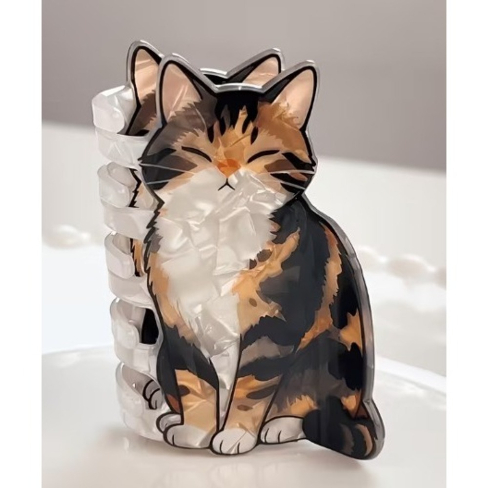 Calico Cat Hair Claw Clip Black White Excellent Acetate Feline